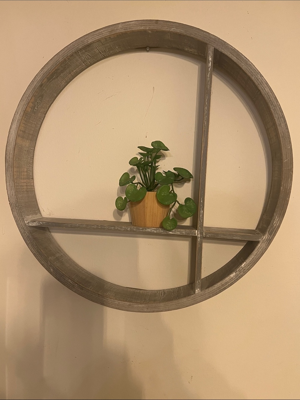 Round Gray Whitewash Wooden Wall Shelf Decorative Farmhouse Home Wall Decor 18”